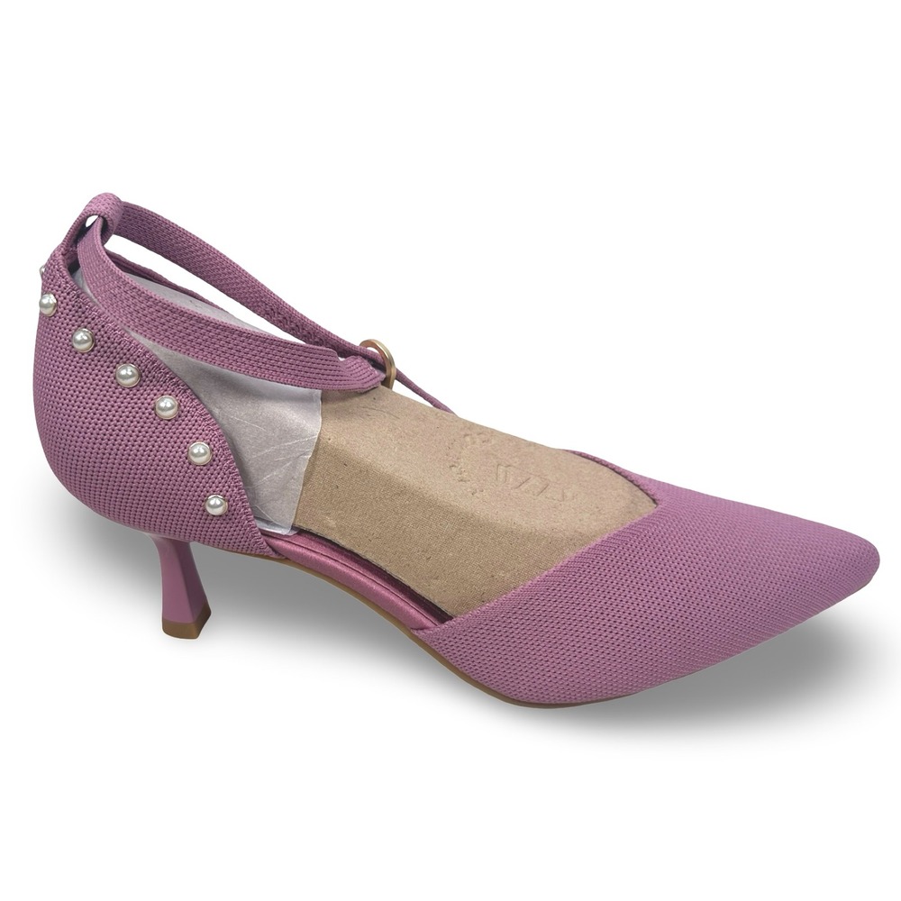 VIVAIA Arabella Pearls Pointed Toe Ankle Strap Kitten Heels Mauve Pink Size 40.5